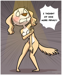 anthro blush blush_lines bodily_fluids border breast_squish breasts brown_nose caught_off_guard clothed clothing covering covering_breasts covering_crotch dialogue embarrassed female fur humanoid_hands nude nude_anthro nude_female solo speech_bubble squish sweat sweatdrop text white_border yellow_body yellow_fur vortrexmania aggretsuko sanrio inui_(aggretsuko) borzoi canid canine canis domestic_dog hunting_dog mammal sighthound 2025 digital_drawing_(artwork) digital_media_(artwork) english_text hi_res
