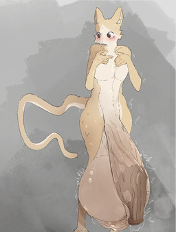 ambiguous_fluids anthro aroused balls big_balls big_penis blush bodily bodily_fluids butt cookie dripping erection food front_view fur genital_fluids genitals huge_penis huge_thighs hyper hyper_genitalia hyper_penis kopat leaking_precum male musk nervous nude nude_male penis precum precum_drip precum_on_penis solo sweat tail thick_thighs wide_hips felid humanoid mammal hi_res