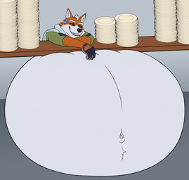 5_fingers anthro belly belly_tuft big_belly black_nose bloated clothed clothing deep_navel empty_plate eyebrows fingers fur gloves green_eyes handwear huge_belly hyper hyper_belly inner_ear_fluff male multicolored_body multicolored_fur navel orange_body orange_fur plate shirt smile solo stuffing teeth topwear tuft white_body white_eyebrows white_fur white_inner_ear_fluff blojack_(artist) nintendo star_fox fox_mccloud canid canine fox mammal 2026 hi_res