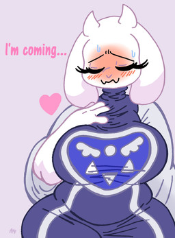 2_horns anthro belly big_breasts blush bodily_fluids breasts clothed clothed_anthro clothed_female clothing dress eyelashes female female_anthro fingers floppy_ears front_view fur head_horn heart_symbol horn lop_ears mature_anthro mature_female slightly_chubby slightly_chubby_female sweat white_body white_ears white_fur white_horn wide_hips teddynours undertale_(series) toriel boss_monster_(undertale) bovid caprine goat mammal 2019 digital_media_(artwork) hi_res portrait