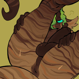 anthro anus balls bedroom_eyes blue_eyes brown_body butt butt_focus fur genitals green_background green_hair hair half-closed_eyes legs_up looking_at_viewer male narrowed_eyes one_eye_obstructed penis presenting presenting_anus seductive simple_background smile smirk solo spread_butt spreading striped_body striped_fur stripes ponyzilla tikki_(ponyzilla) 1:1 hi_res