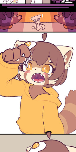 12_panel_comic 4_fingers ahoge ambiguous_gender ambiguous_prey anthro blush bob_cut bodily_fluids brown_hair clothed clothing drooling duo extreme_size_difference fangs female female/ambiguous female_pred fingers fried_egg fully_clothed hair hoodie inside_stomach internal internal_oral kemono larger_female medium_hair micro open_mouth oral_vore saliva shrinking simple_background size_difference size_transformation smaller_ambiguous stomach_acid tail teeth tongue topwear transformation vore newfolder rene_(newfolder) ailurid mammal red_panda absurd_res aliasing comic digital_media_(artwork) hi_res long_image tall_image
