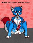 anthro balls collar collar_only dessert erection food genitals heart_symbol holding_balls male nude penis presenting shaved_balls shaved_ice solo text tongue tongue_out arulouprouge canid canine canis domestic_dog mammal wolf 3:4 hi_res