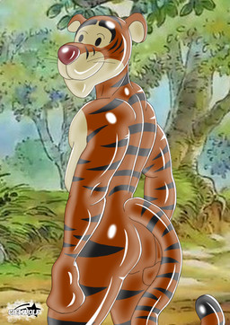 anthro butt clothing forest gloves handwear latex latex_clothing latex_gloves latex_handwear latex_mask male mask orange_body pink_nose plant solo tail tree ciel-wolf disney winnie_the_pooh_(franchise) tigger felid mammal pantherine tiger