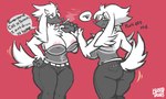 anthro areola big_breasts bottomwear breasts cigarette cleavage clothed clothing female nipple_slip pants pink_areola sleeveless_topwear smoking solo text tight_bottomwear tight_clothing tight_pants kloseddoors nintendo pokemon furfrou generation_6_pokemon natural_furfrou pokemon_(species) absurd_res english_text hi_res