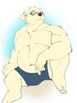 anthro belly bottomwear clothing eyebrows eyewear fur glasses male musclegut muscular navel pecs shorts solo thick_eyebrows white_body white_fur napantos lifewonders tokyo_afterschool_summoners leib_(tas) bear mammal polar_bear ursine 3:4 full-length_portrait hi_res portrait