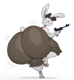 anthro big_butt bottomwear bubble_butt butt clothing cosplay gun hat headgear headwear holding_gun holding_object holding_ranged_weapon holding_weapon huge_butt hyper hyper_butt looking_back male on_one_leg pants ranged_weapon smile solo standing weapon white_body schplingnops sam_and_max team_fortress_2 valve valve_corporation max_(sam_and_max) scout_(team_fortress_2) lagomorph leporid mammal rabbit 2023 hi_res