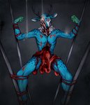 acid acid_burns anthro antlers bdsm blood blue_body bodily_fluids bondage bound dark disembowelment exposed_muscle freckles gore gore_focus guts horn male organs pain red_eyes rope solo vivisection kolkolukija kiba_(kibanashote) deer mammal hi_res