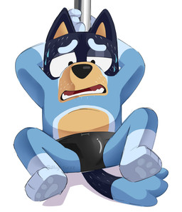 anthro blue_body blue_fur bodily_fluids bulge clothing fur hands_behind_head lying male nervous on_back on_model pawpads pole simple_background solo speedo spread_legs spreading sweat sweatdrop swimwear mightiezz bluey_(series) bandit_heeler australian_cattle_dog canid canine canis cattledog domestic_dog herding_dog mammal pastoral_dog absurd_res hi_res