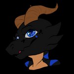 anthro belly black_body black_scales blue_eyes blue_pattern male scales solo tan_belly unknown_artist jex_the_kobold draconic kobold scalie 1:1 alpha_channel headshot_portrait portrait