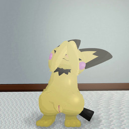 big_ears black_body black_fur blinking blush body_blush carpet female feral flexible front_view fur genitals no_outlines semi-anthro simple_background solo splits spread_legs spreading stretching tail talking_to_viewer textured_background vulva vulva_blush yellow_body yellow_fur hanzowo nintendo pokemon generation_2_pokemon mammal murid murine pichu pokemon_(species) rat rodent 1:1 2d_animation animated no_sound shaded short_playtime video