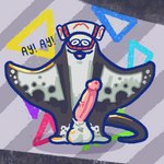 :3 abstract_background anthro balls big_balls big_penis dialogue genitals grey_body humanoid_genitalia humanoid_penis long_penis male penis smile solo speckled_body standing text vein veiny_penis mysteriousmilk nintendo splatoon big_man_(splatoon) fish manta_ray marine ray_(fish) 1:1 hi_res