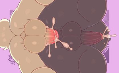 anal anal_fluids anal_penetration anthro anthro_on_anthro anthro_penetrated anthro_penetrating anthro_penetrating_anthro anthrofied balls big_balls black_body black_fur blush bodily_fluids body_blush border brown_body brown_fur butt cum cum_in_ass cum_inflation cum_inside cum_string cum_while_penetrated cumshot duo ejaculation fluffy fluffy_tail foreskin fur genital_fluids genitals half-closed_eyes half-erect humanoid_genitalia humanoid_penis inflation larger_sub low-angle_view male male/male male_penetrated male_penetrating male_penetrating_male narrowed_eyes orgasm outline partially_retracted_foreskin penetration penile penile_penetration penis penis_blush penis_in_ass perineum pokemorph purple_background purple_border seductive sex simple_background simultaneous_orgasms size_difference small_top_big_bottom submissive swelling tail text thick_thighs worm's-eye_view frumples nintendo patreon pokemon eevee eeveelution generation_1_pokemon generation_2_pokemon mammal pokemon_(species) shiny_pokemon umbreon 2022 artist_name digital_media_(artwork)