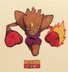 2017 action_pose ambiguous_gender angry attack belt biped black_eyes boxing_gloves brown_body clothed clothing dress english_text fakemon fire firefightdex fist forehead_gem foreshortening front_view full-length_portrait gem generation_1_pokemon handwear hatching_(art) hi_res hitmonchan humanoid looking_at_viewer marco_fanjul marker_(artwork) midair mixed_media nintendo not_furry nude open_mouth pen_(artwork) pokemon pokemon_(species) portrait pose pseudo_clothing purple_clothing shaded shadow simple_background solo text toony traditional_media_(artwork) white_background