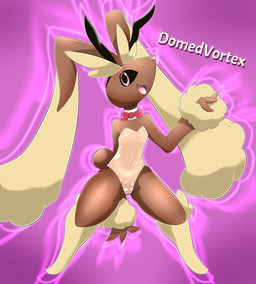 anthro arm_tuft black_sclera brown_body brown_fur bunny_costume clothed clothed_anthro clothed_female clothing costume cotton_tail fake_ears fake_rabbit_ears female floppy_ears fur long_ears looking_at_viewer open_mouth open_smile outline pink_background pink_eyes pink_outline simple_background smile tail tan_body tan_fur text tuft wrist_tuft domedvortex nintendo pokemon generation_4_pokemon lopunny pokemon_(species) 2020 artist_name hi_res