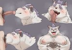 anthro ball balls blush bodily_fluids deep_throat duo erection fellatio fur genitals horn licking male male/male nipples oral oral_penetration pawpads pecs penetration penile penis penis_lick pubes saliva sex tongue tongue_out white_body white_fur nurirast lifewonders tokyo_afterschool_summoners behemoth_(tas) human mammal monster hi_res multiple_images