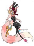 bunny_costume clothing costume holidays legwear paws pose solo text thigh_highs liechi easter domestic_cat felid feline felis mammal absurd_res digital_media_(artwork) full-length_portrait hi_res pinup portrait url