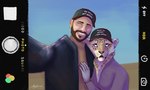 anthro clothed clothing duo female fur male male/female selfie simple_background smile topwear alytarch meme_clothing felid human mammal pantherine snow_leopard 2024 absurd_res digital_drawing_(artwork) digital_media_(artwork) digital_painting_(artwork) hi_res meme signature