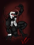 3_toes 4_fingers abs anthro bodily_fluids claws duo feet fingers glowing glowing_eyes goo_transformation male male/male muscular muscular_male saliva sharp_teeth suit_transformation takeover teeth tendrils toes tongue tongue_out transformation vein veiny_muscles rielity marvel venom_(marvel) sergal symbiote hi_res