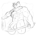 abs accessory anthro balls barazoku biceps clothing foreskin fur fuzzy genitals holding_clothing holding_object male melee_weapon muscular muscular_anthro muscular_male nipples nude pecs penis saggy_balls scar scarf solo straps sword swordsman thick_thighs warrior weapon shadoremupdog epic_games fortnite hajime_(fortnite) canid canine mammal raccoon_dog tanuki absurd_res hi_res sketch