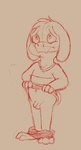 anthro bottomless clothed clothing clothing_lift foreskin genitals male pattern_clothing pattern_shirt pattern_topwear penis shirt shirt_lift shota solo striped_clothing striped_shirt striped_topwear stripes topwear young young_anthro comjuke undertale undertale_(series) asriel_dreemurr bovid caprine mammal