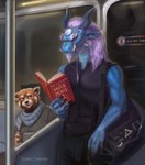 anthro book claws clothing duo hair humor male muscular public_transportation rail_transit reading scarf urban_rail_transit vehicle alvanarry mythology fang_(alvanarry) ailurid dragon eastern_dragon mammal mythological_creature mythological_scalie red_panda scalie wingless_dragon hi_res