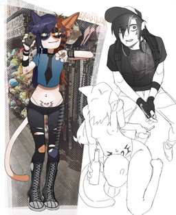 anthro breasts clothed clothing duo female fingers fur gesture hair hat headgear headwear male male/female nipples simple_background smile tail tattoo thong torn_clothing underwear rottenrollz epic_games fortnite meow_skulls remi_(fortnite) demon felid feline human mammal digital_drawing_(artwork) digital_media_(artwork) hi_res