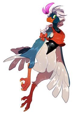 anthro beak black_body black_feathers blue_body blue_feathers bottomwear bow_ribbon braided_hair braided_ponytail cheek_tuft claws clothed clothed_female clothing crop_top facial_tuft feather_accessory feathers feet female fully_clothed green_eyes hair neck_tuft one-piece_thong orange_beak ponytail raised_leg shirt simple_background small_waist solo stripes tail tail_feathers talons thick_thighs tight_clothing toe_claws toes topwear tuft underwear white_body white_feathers wide_hips wings dandy_(artist) cissa_(idorrth) avian bird corvid magpie_(corvid) oscine passerine digital_media_(artwork) full-length_portrait hi_res portrait