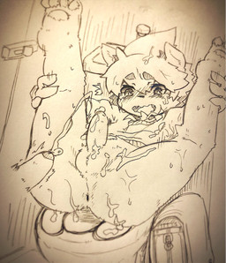 4_toes anthro anus backpack backpack_on_floor balls bathroom blush bodily_fluids bottomless butt clothed clothing cum cum_covered cum_on_butt cum_on_leg disembodied_penis ejaculation embarrassed erection feet foreskin genital_fluids genitals hair holding_legs_up kemono male messy open_mouth pawpads penis presenting presenting_anus public_restroom reclining restroom_stall solo tears toes toilet topwear unretracted_foreskin young kurokiriririri canid canine canis domestic_dog mammal graphite_(artwork) hi_res line_art traditional_media_(artwork)