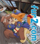 anthro bottomless bottomwear clothed clothing duo female skirt tail text young young_anthro momiji_yu-ga canid canine canis domestic_cat domestic_dog felid feline felis mammal distracting_watermark english_text low_res watermark