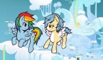 blue_body blue_feathers blue_fur blue_hair cloudsdale cutie_mark duo feathered_wings feathers female feral flying fur hair hooves multicolored_hair multicolored_tail purple_eyes rainbow_hair rainbow_tail tail two_tone_hair white_body white_feathers wings unknown_artist friendship_is_magic hasbro my_little_pony mythology rainbow_dash_(mlp) equid equine mammal mythological_creature mythological_equine pegasus