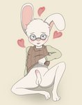 anthro blush clothed clothing clothing_lift embarrassed eyewear femboy fur genitals glans glasses humanoid_genitalia humanoid_penis long_ears male nude penis presenting presenting_penis simple_background solo sweater sweater_lift tongue tongue_out topwear white_body white_fur qunteki parsnip_(game) parsnip_bunner lagomorph leporid mammal rabbit hi_res restricted_palette shaded simple_shading