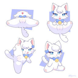accessory bell bell_collar blep blush blush_stickers bow_ribbon bow_tie butt cat_smile chibi collar feet female feral front_view fur fur_tuft genitals hair_accessory hair_bow hair_ribbon head_back head_tuft hindpaw innie_vulva multiple_positions one_leg_up paws plump_labia presenting presenting_hindquarters presenting_vulva quadruped raised_leg ribbons simple_background sitting solo stubby_legs tongue tongue_out tuft vulva white_background white_body white_fur zyuuniie fuwi_(zyuuniie) domestic_cat felid feline felis mammal 1:1 2025 absurd_res digital_drawing_(artwork) digital_media_(artwork) hi_res