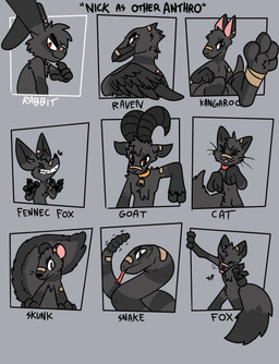 4_toes anthro band-aid band-aid_on_face band-aid_on_nose bandage bandage_on_face bandage_on_nose bell bell_collar black_body black_feathers black_fur black_pawpads blep cheek_tuft chest_tuft collar cowbell curved_horn eyes_closed facial_tuft feathers feet fluffy fluffy_tail forked_tongue fur gesture grey_background grey_body grey_feathers grey_fur grin hand_gesture horn male pawpads paws rattle_(anatomy) simple_background smile smirk smug smug_face solo tail text toes tongue tongue_out tuft v_sign xing1 nick_(xing1) avian bird bovid canid canine caprine corvid corvus_(genus) domestic_cat felid feline felis fennec_fox fox goat kangaroo lagomorph leporid macropod mammal marsupial mephitid oscine passerine pit_viper rabbit rattlesnake raven reptile scalie skunk snake true_fox viper absurd_res english_text hi_res