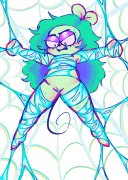 anthro arthropod_webbing bdsm blush bodily_fluids bondage bound female flat_chested genital_fluids genitals green_body green_hair hair snaggle_tooth spider_web spread_eagle spread_legs spreading stuck sweat tail thin_tail vaginal_fluids vulva web_bondage young young_anthro bpdkinnie cartoon_network ok_k.o.!_let's_be_heroes fink_(ok_k.o.!_lbh) mammal murid murine rat rodent hi_res