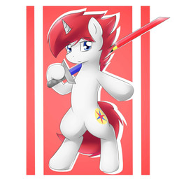 abstract_background blue_eyes cutie_mark featureless_crotch feral glistening glistening_eyes hair holding_melee_weapon holding_object holding_sword holding_weapon looking_at_viewer male melee_weapon mouth_closed nude red_hair semi-anthro solo standing sword unsigned weapon white_body kewkungzn hasbro my_little_pony equid equine horse mammal pony 1:1 full-length_portrait hi_res portrait