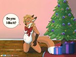 anthro bow_ribbon christmas_tree female holidays plant pregnant pregnant_anthro pregnant_female solo tree fruitbuffalo christmas chaseb2 canid canine fox mammal absurd_res hi_res