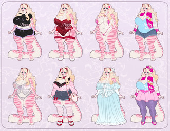 4_toes anthro areola areola_slip big_breasts blonde_hair blue_eyes bottomwear bow_ribbon breasts cleavage clothed clothing curvy_figure dress feet female fishnet_clothing fishnet_legwear footwear fur genitals hair high_heels huge_breasts jacket legwear long_hair looking_at_viewer midriff nipples overweight overweight_anthro overweight_female panties pink_body pink_fur shirt shoes shorts skimpy solo standing stockings striped_body striped_fur stripes t-shirt thick_thighs thigh_highs toes topwear translucent translucent_clothing underwear voluptuous vulva white_body white_fur wide_hips tiggybloom marzipan_(tiggybloom) felid mammal pantherine tiger hi_res