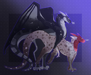 anal anal_penetration anthro black_body black_scales claws commentary doggystyle duo ears_back ears_up eyes_closed facial_piercing from_behind_position genitals grey_body grey_scales held_up horn lip_piercing male male/male penetration penis piercing pivoted_ears quadruped red_body red_scales scales sex snakebite_piercing unusual_anatomy unusual_genitalia unusual_penis white_body white_scales wings dogbytestudios mythology dragon mythological_creature mythological_scalie scalie absurd_res hi_res