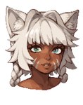 blue_eyes braided_hair dark_body dark_skin eyelashes facial_markings female green_eyes hair head_markings heterochromia inner_ear_fluff looking_at_viewer markings pigtails solo striped_face stripes tuft twin_braids white_hair dog_head_02 animal_humanoid cat_humanoid felid felid_humanoid feline feline_humanoid humanoid mammal mammal_humanoid 2025 bust_portrait digital_media_(artwork) hi_res pixel_(artwork) portrait