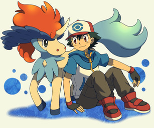 5_fingers arm_on_knee bent_legs black_clothing black_eyebrows black_fingerless_gloves black_gloves black_hair black_handwear blue_body blue_clothing blue_eyebrows blue_fur blue_hooves blue_jacket blue_tail blue_topwear brown_eyes cheek_markings closed_smile clothed clothed_human clothed_male clothing duo eyebrows facial_markings feral fingerless_gloves fingers fluffy fluffy_tail footwear fully_clothed fully_clothed_human fully_clothed_male fur furrowed_eyebrows gloves grey_eyes hair handwear hat head_markings headgear headwear hooves horn jacket light male mane markings medium_mane mouth_closed on_model pockets red_clothing red_footwear red_hat red_headwear red_mane red_shoes shoes short_hair simple_background sitting smile smiling_at_another smiling_at_each_other spiky_hair standing tail tan_body tan_fur tan_horn tan_skin thick_eyebrows topwear unguligrade white_background young young_human young_male zipper cyaneko04 nintendo pokemon ash_ketchum generation_5_pokemon human keldeo keldeo_(ordinary_form) legendary_pokemon mammal pokemon_(species) 2012 6:5 colored digital_drawing_(artwork) digital_media_(artwork) japanese_description lighting shaded