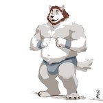 anthro beard bulge clothing facial_hair fluffy fur male multicolored_body multicolored_fur musclegut muscular muscular_male neck_tuft solo tuft two_tone_body two_tone_fur underwear 3000vnd wolgensim canid canine canis domestic_dog mammal 1:1 hi_res