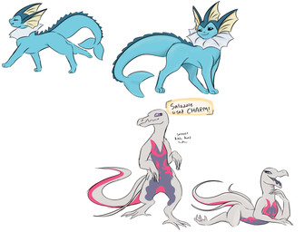 ambiguous_gender bedroom_eyes biped bipedal_feral curling_tail female feral lying lying_on_ground narrowed_eyes on_front on_ground pose posing_for_the_viewer quadruped seductive smug smug_expression smug_eyes smug_face smug_grin stretching tail text axxelroze nintendo pokemon eeveelution generation_1_pokemon generation_7_pokemon pokemon_(species) reptile salazzle scalie shiny_pokemon vaporeon english_text hi_res