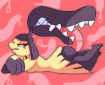 2019 big_butt butt female generation_3_pokemon hi_res humanoid kyaramerucocoa licking lips looking_back lying mawile nintendo on_front pink_lips pokemon pokemon_(species) red_eyes self_lick sharp_teeth side_view solo teeth tongue tongue_out