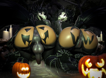 anthro anus backsack balls big_balls big_butt big_penis black_hair bone both_sexes_in_same_situation butt duo erection female femboy genitals glowing glowing_eyes hair holidays humanoid_genitalia humanoid_penis jack-o'-lantern looking_back male open_mouth penis skull skull_head tail vulva white_eyes nitenight da.nilkaz_(modeler) halloween scp_foundation scp-1471-a canid canine malo mammal 3d_(artwork) digital_media_(artwork) hi_res