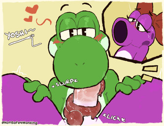 anthro bodily_fluids bow_(feature) bow_accessory bow_ribbon clothing duo fellatio genital_fluids genitals green_body gynomorph gynomorph/male gynomorph_penetrating gynomorph_penetrating_male intersex intersex/male intersex_penetrating intersex_penetrating_male long_tongue male male_penetrated nude oral oral_penetration penetration penile penis pink_body ribbons sex siphon_(anatomy) tail tongue tongue_out tonguejob notsafeforwanking mario_bros mythology nintendo birdo_(character) yoshi_(character) birdo dinosaur dragon green_yoshi mythological_creature mythological_scalie prehistoric_species reptile scalie yoshi 2025 digital_media_(artwork) hi_res trans_(lore) trans_woman_(lore)