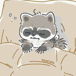 bedding black_nose blanket chibi eyes_closed feral pillow solo tired yencatx mammal procyonid raccoon 1:1 2022