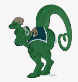 anthro bent_over big_breasts breasts butt claws clothed clothing female fingers green_body horn long_tail looking_at_viewer looking_back looking_back_at_viewer no_underwear pose raised_tail simple_background snout solo standing tail thick_thighs wear white_background hagalazd mythology dragon mythological_creature mythological_scalie scalie wingless_dragon hi_res pinup