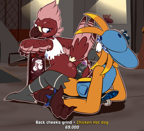 anthro anthro_on_anthro backwards_baseball_cap backwards_hat baseball_cap being_watched black_penis blue_clothing blue_eyes blue_headwear blue_topwear blush bodily_fluids clothing cum cum_on_feathers cum_on_penis duo erection feathers feet female foreskin genital_fluids genitals hat headgear headwear hot_dogging humanoid_genitalia humanoid_penis kerchief looking_at_another looking_back looking_down male male/female orange_body orange_feathers partially_retracted_foreskin penis pink_body pink_feathers red_body red_feathers sex skateboard spread_legs spreading straddling sweat talons text toes topwear vehicle vest yellow_body yellow_feathers felino cherri_beaker robbie_(felino) avian bird 2019 absurd_res english_text hi_res