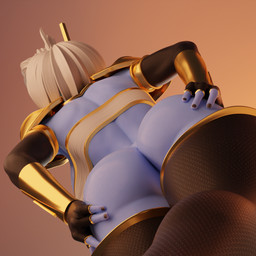 armor butt butt_focus female o'pai stretching j_atomic_cherry samzan_(modeler) warhammer_(franchise) warhammer_40000 alien humanoid t'au_(warhammer) 1:1 3d_(artwork) digital_media_(artwork)